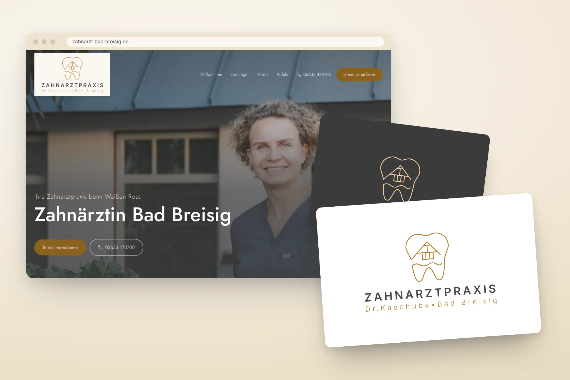 Corporate Design der Zahnarztpraxis Dr. Kaschuba in Bad Breisig: Website und Visitenkarten