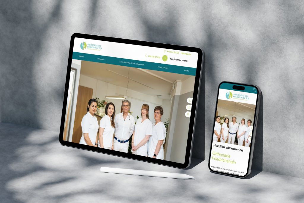 Website der Orthopädie am Frankfurter Tor auf Tablet und Smartphone
