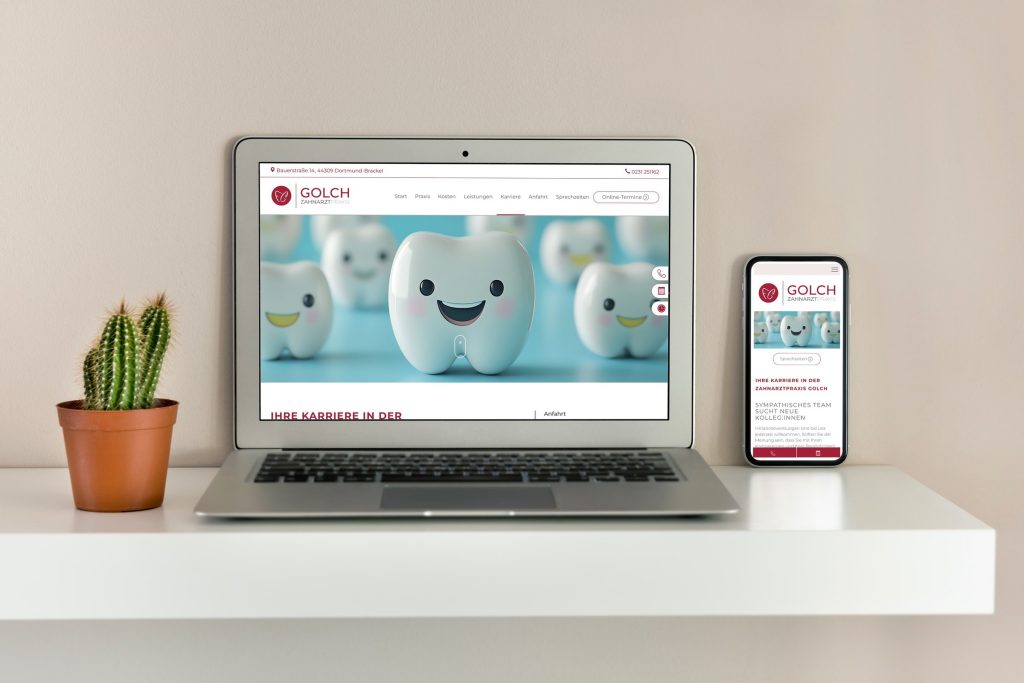 Karriereseite der Zahnarztpraxis Golch auf Laptop und Smartphone