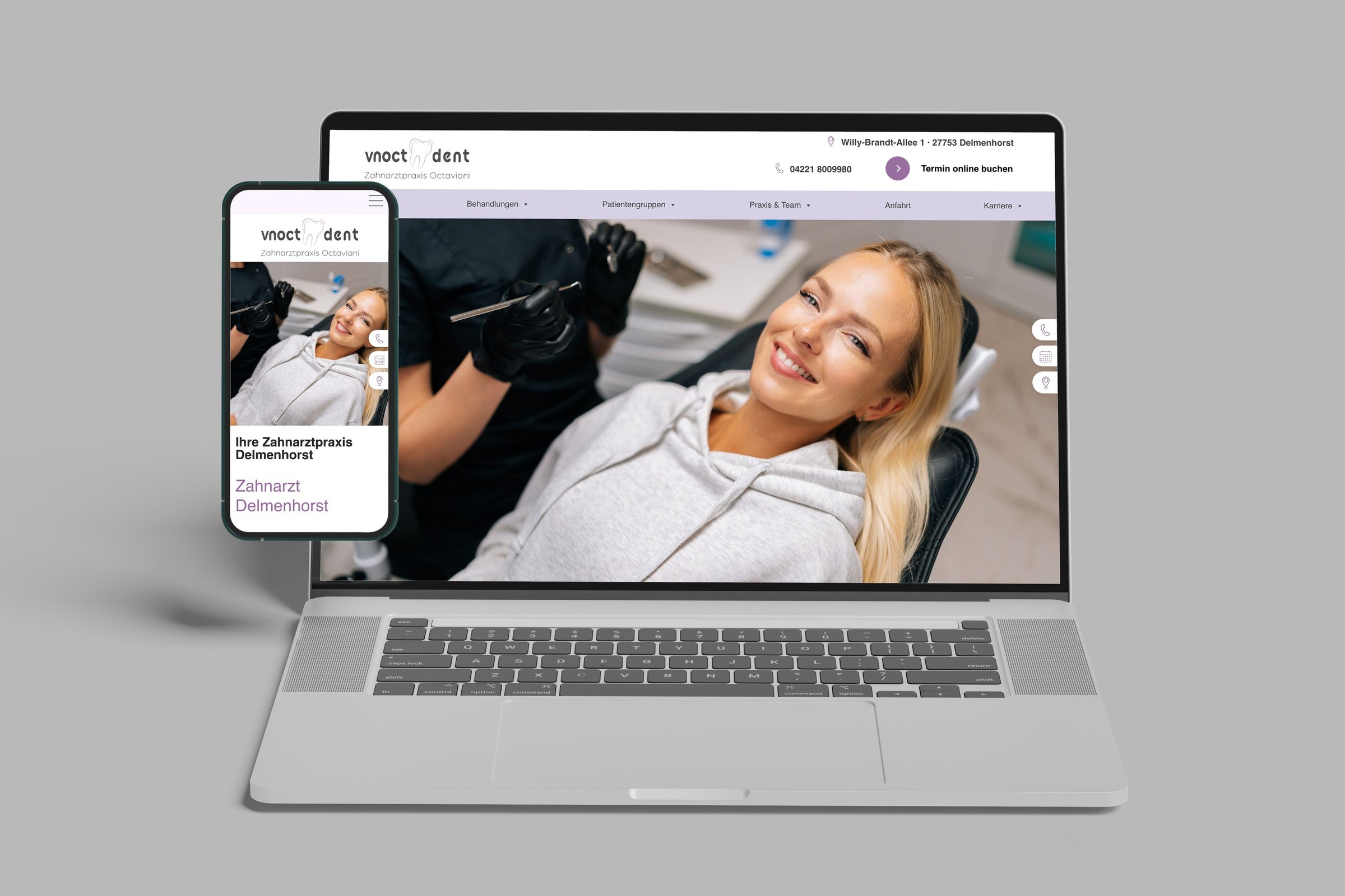 Website von vnoct dent in Delmenhorst auf Laptop und Smartphone