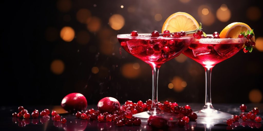 Zwei Cocktailgläser mit Granatapfel (mit KI erzeugt)